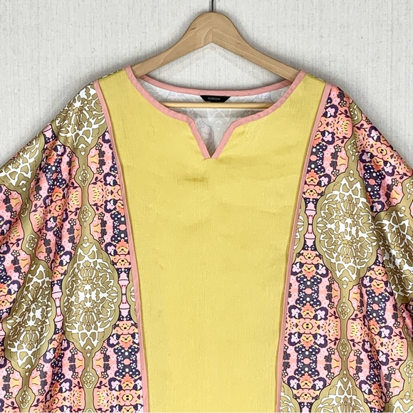 FloryDay~Kaftan/Maxi Dress~Pink w/Gold Metallic‎ Accents~Sz M - Picture 2 of 11